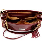 Bolsas Femininas Couro Legítimo Lirom Alça Corrente Dourada Luxuosa Marsala