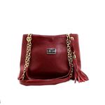 Bolsas Femininas Couro Legítimo Lirom Alça Corrente Dourada Luxuosa Marsala