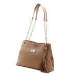 Bolsas Femininas Couro Legítimo Lirom Alça Corrente Dourada Luxuosa Nude