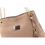 Bolsas Femininas Couro Legítimo Lirom Alça Corrente Dourada Luxuosa Nude