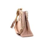 Bolsas Femininas Couro Legítimo Lirom Alça Corrente Dourada Luxuosa Rosê