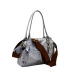 Bolsas Femininas Lirom Em Couro Legítimo Croco Prata Sofisticada e Luxuosa