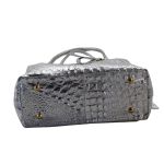 Bolsas Femininas Lirom Em Couro Legítimo Croco Prata Sofisticada e Luxuosa