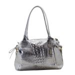 Bolsas Femininas Lirom Em Couro Legítimo Croco Prata Sofisticada e Luxuosa