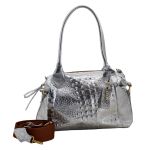 Bolsas Femininas Lirom Em Couro Legítimo Croco Prata Sofisticada e Luxuosa