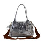 Bolsas Femininas Lirom Em Couro Legítimo Croco Prata Sofisticada e Luxuosa