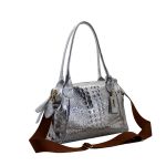 Bolsas Femininas Lirom Em Couro Legítimo Croco Prata Sofisticada e Luxuosa