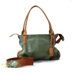 Bolsas Femininas Lirom Em Couro Legítimo Verde Musgo C/ Caramelo Lançamento