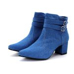 Bota Feminina Jeans Lirom Cano Curto Salto Grosso Bico Fino