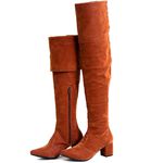 Bota Over The Knee Lirom Cano Super Longo Camurcina Caramelo