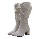 Botas Femininas Slouthy Lirom Cano Alto Enrugado Salto Grosso Bico Fino