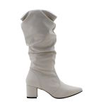 Botas Femininas Slouthy Lirom Cano Alto Enrugado Salto Grosso Bico Fino