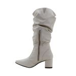 Botas Femininas Slouthy Lirom Cano Alto Enrugado Salto Grosso Bico Fino