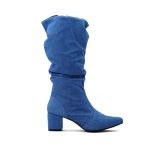 Botas Femininas Jeans Slouthy Lirom Cano Alto Salto Grosso Bico Fino