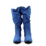 Botas Femininas Jeans Slouthy Lirom Cano Alto Salto Grosso Bico Fino