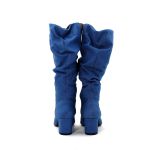 Botas Femininas Jeans Slouthy Lirom Cano Alto Salto Grosso Bico Fino