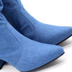 Botas Femininas Jeans Slouthy Lirom Cano Alto Salto Grosso Bico Fino