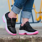 Tenis Feminino Casual Lirom Caminhada Leve Confortável Preto/Rosa