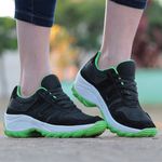 Tenis Feminino Lirom Casual Caminhadas Leve Confortável Preto/Verde