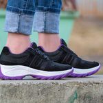 Tenis Feminino Lirom Casual Cadarço Elástico Leve Confortável Preto/Roxo