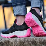 Tenis Feminino Casual Lirom Caminhada Leve Confortável Preto/Rosa