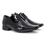 Sapato Masculino Altura Jota Pe Couro Verniz Preto +6,5cm Preto