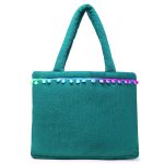 Kit Canga Bolsa De Praia Feminina Atoalhada Pompom Estilo Sacola Verde