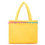 Bolsa De Praia Feminina Atoalhada Pompom Estilo Sacola Zíper Amarelo