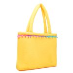 Bolsa De Praia Feminina Atoalhada Pompom Estilo Sacola Zíper Amarelo