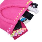 Bolsa De Praia Feminina Atoalhada Pompom Estilo Sacola Zíper Rosa