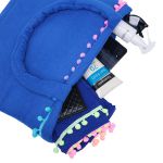 Bolsa De Praia Feminina Atoalhada Pompom Estilo Sacola Zíper Azul