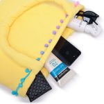 Bolsa De Praia Feminina Atoalhada Pompom Estilo Sacola Zíper Amarelo