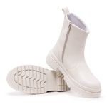 Bota Chelsea Feminina Casual Cano Médio Solado Tratorado Zíper Lateral Off-white
