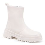 Bota Chelsea Feminina Casual Cano Médio Solado Tratorado Zíper Lateral Off-white