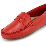 Mocassim Feminino De Couro Flora Vermelho