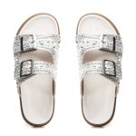 Sandália Papete Birken Pedraria Feminina Aguá Marinha Safira