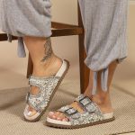 Sandália Papete Birken Pedraria Feminina Aguá Marinha Safira