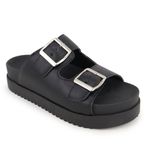 Sandália Papete Com Fivela Flat Plataforma Deise Preta