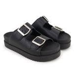 Sandália Papete Com Fivela Flat Plataforma Deise Preta