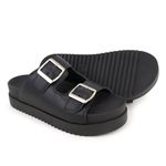 Sandália Papete Com Fivela Flat Plataforma Deise Preta
