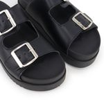Sandália Papete Com Fivela Flat Plataforma Deise Preta