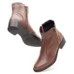 Bota Couro Legítimo Feminina Cano Curto Chocolate Zoe