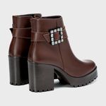 Bota Coturno CAMILA Salto tratorado com fivela de pedra strass CAPUCCINO
