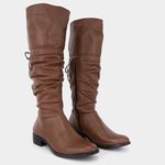 Bota Montaria Cano longo enrugada Leticia em Couro Havana
