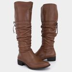 Bota Montaria Cano longo enrugada Leticia em Couro Havana
