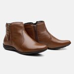 Bota Feminina Flat Carola Em Couro Caramelo 