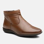 Bota Feminina Cano Curto Flat Cecília Em Couro Caramelo 