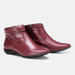 Bota Feminina Cano Curto Flat Cecília Em Couro Bordô 