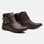 Bota Feminina Flat Ayla em Couro Café