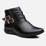 Bota Feminina Flat Ayla em Couro Preto